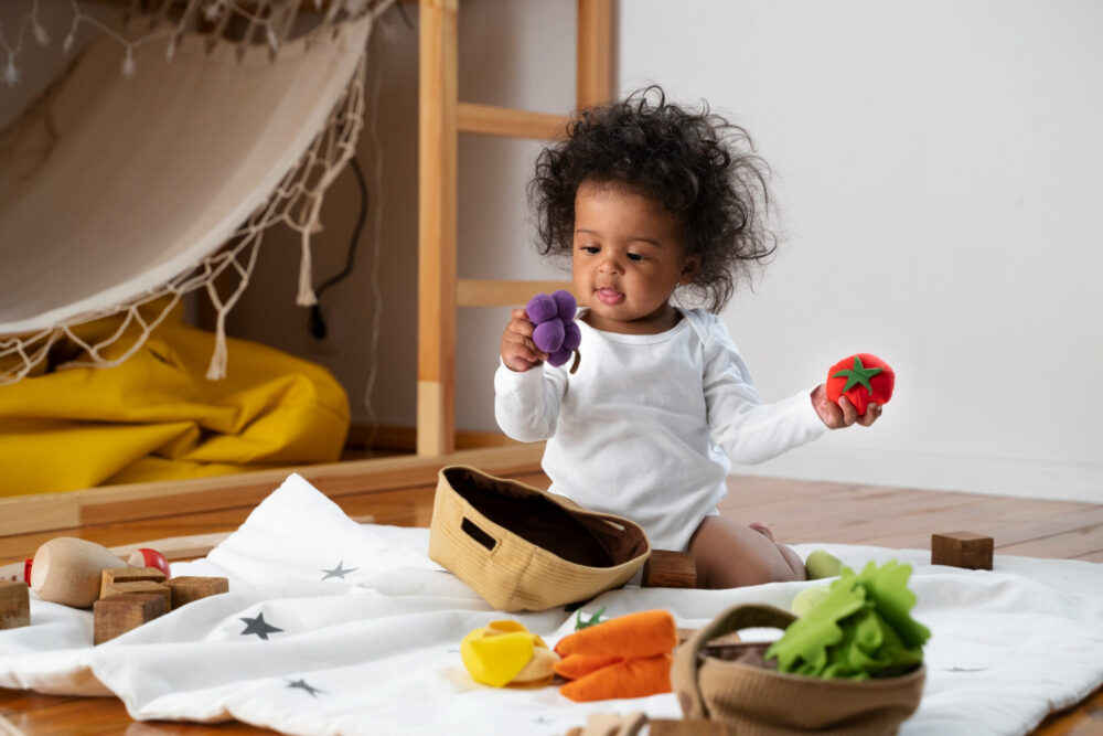 image of a baby playing with toys