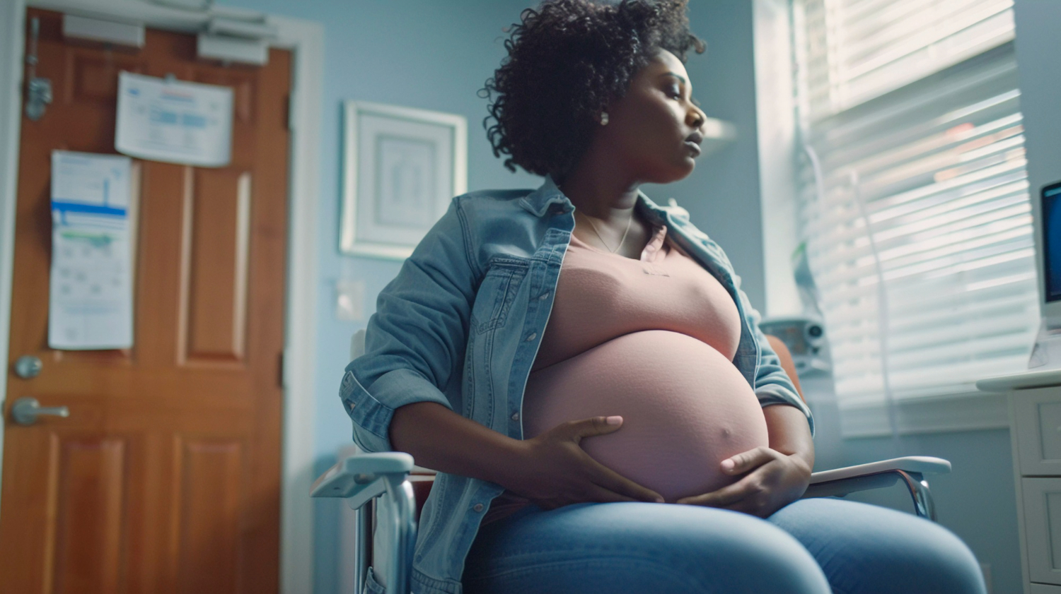 a pregnant lady sitting on a chair