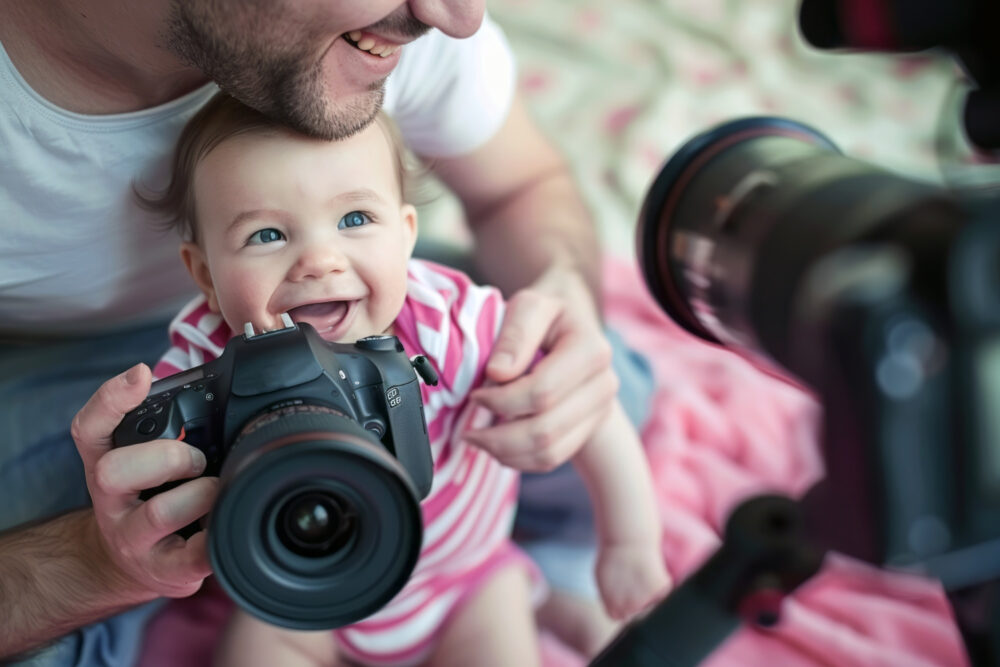 image of a baby holding a camera