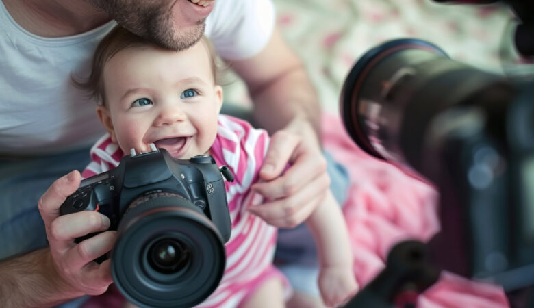 image of a baby holding a camera