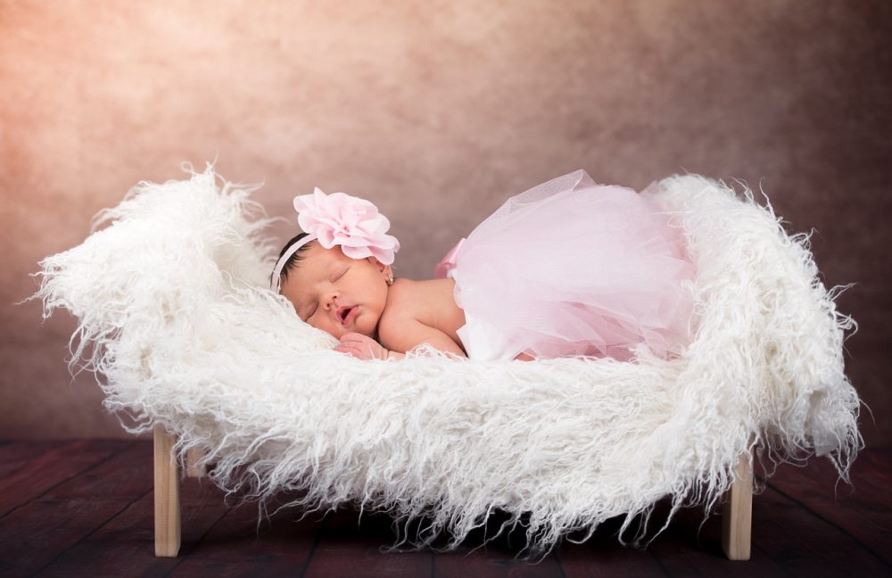 image of an infant baby girl lying in a little fluffy bed