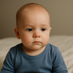 a baby with a neutral face
